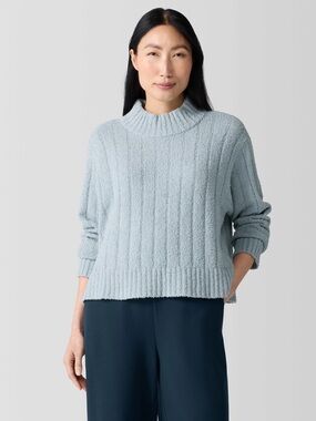 Eileen Fisher Light Blue Ribbed Mock Turtleneck Sweater